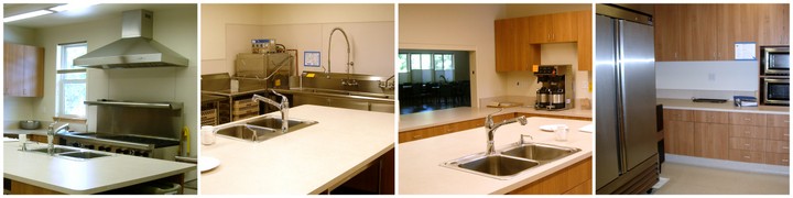 sink faucet, fridge, counters